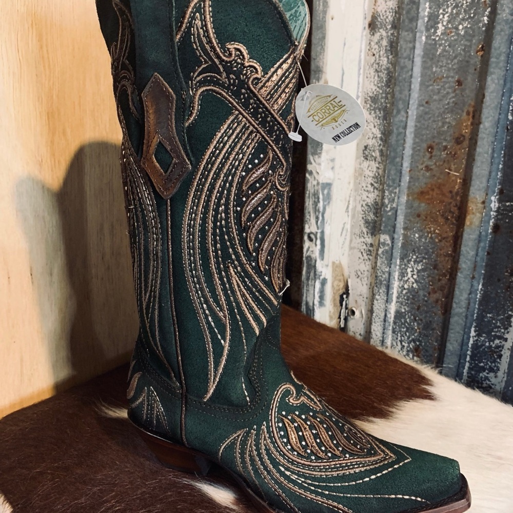 Green and gold corral Western Cowboy Boots